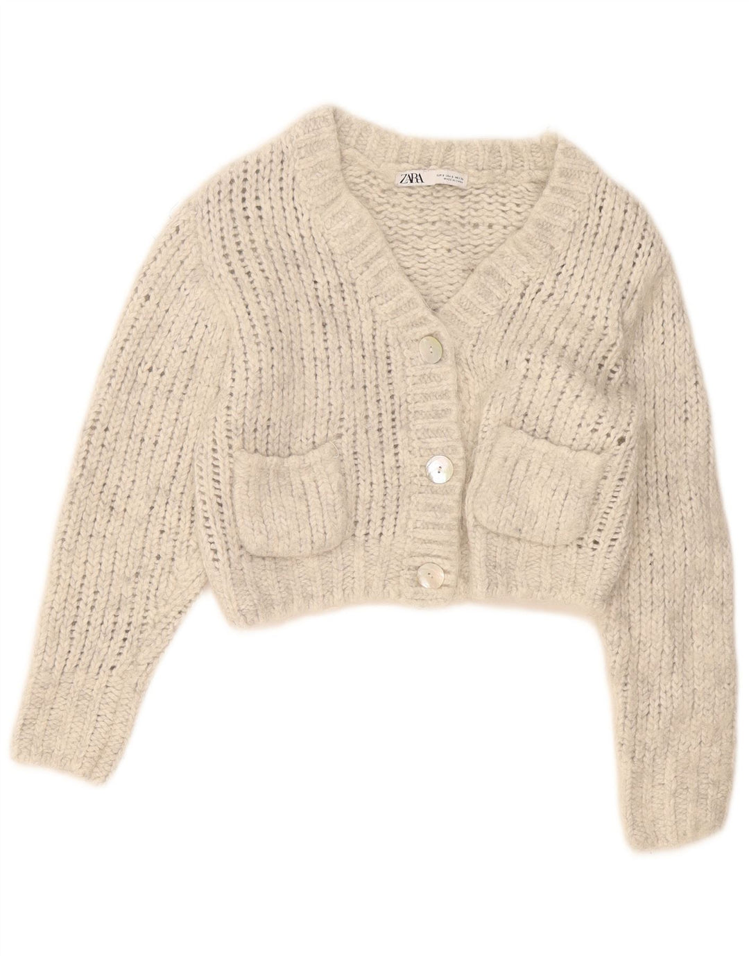 Zara Womens Crop Cardigan Sweater UK 10 Small Grey Nylon