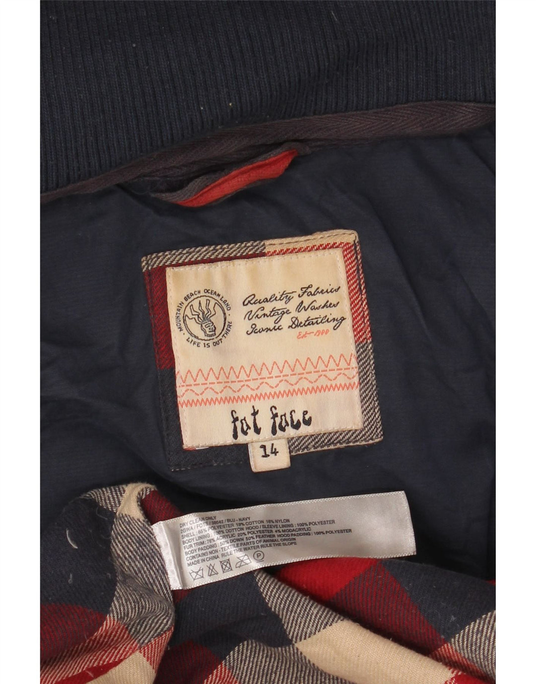 FAT FACE Womens Hooded Padded Jacket UK 14 Large Navy Blue Polyester