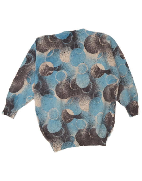 Vintage Womens Crew Neck Jumper Sweater UK 14 Large Blue Geometric