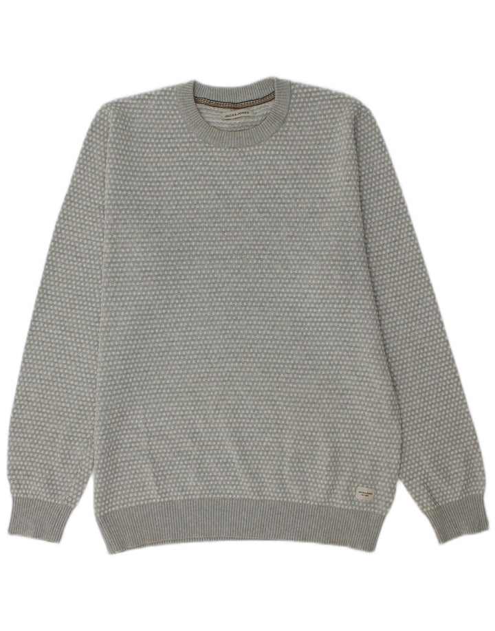 Jack & Jones Mens Crew Neck Jumper Sweater Medium Grey Spotted