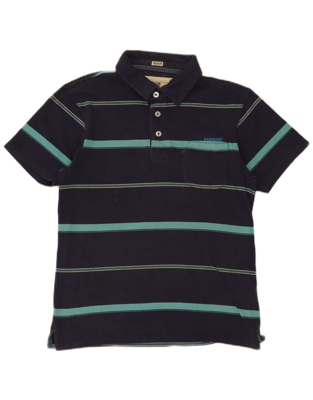 Animal Mens Regular Fit Polo Shirt Small Navy Blue Striped Cotton