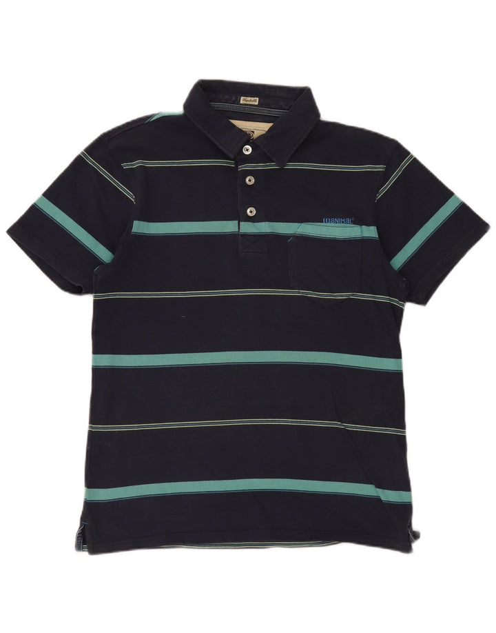 Animal Mens Regular Fit Polo Shirt Small Navy Blue Striped Cotton