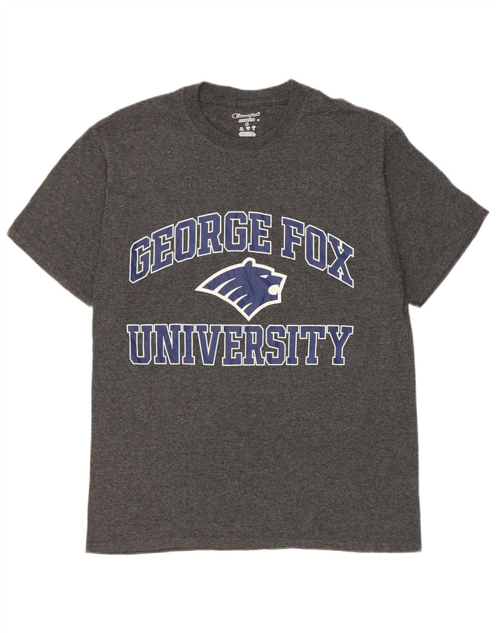 Champion Mens George Fox University Graphic T-Shirt Top Medium Grey Cotton