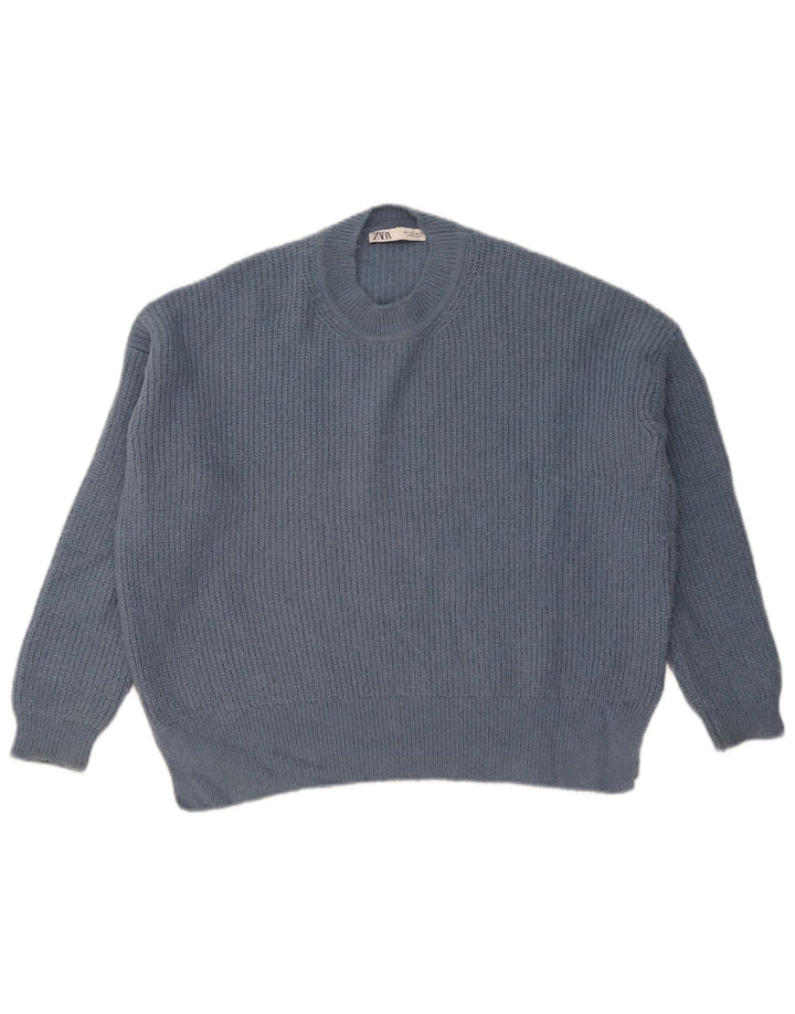 ZARA Womens Oversized Crew Neck Jumper Sweater UK 10 Small Navy Blue