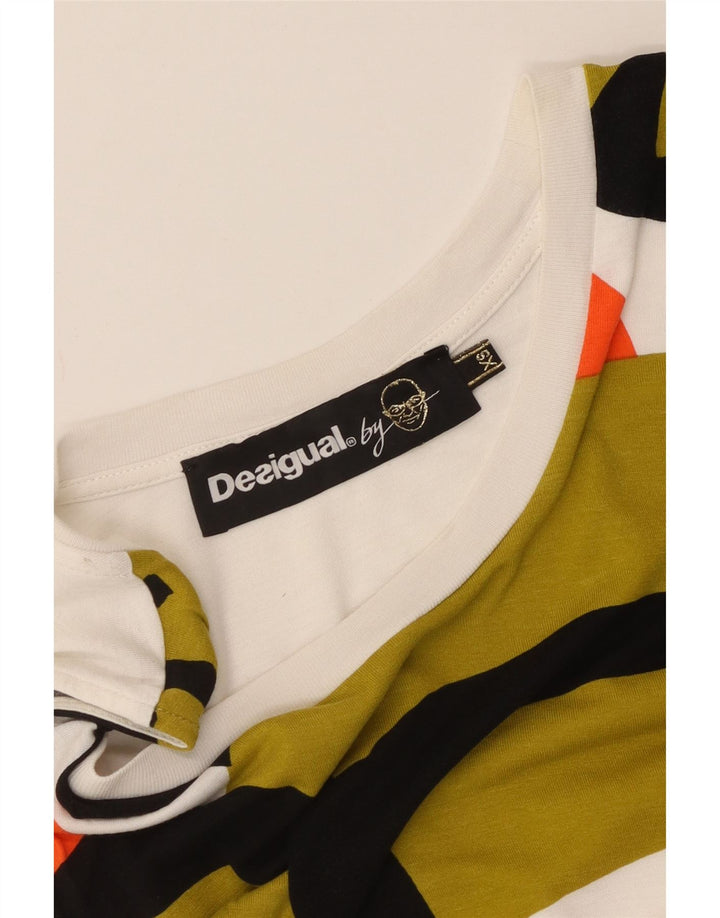 Desigual Womens Asymmetric Sleeveless Blouse Top UK 4 XS White Geometric