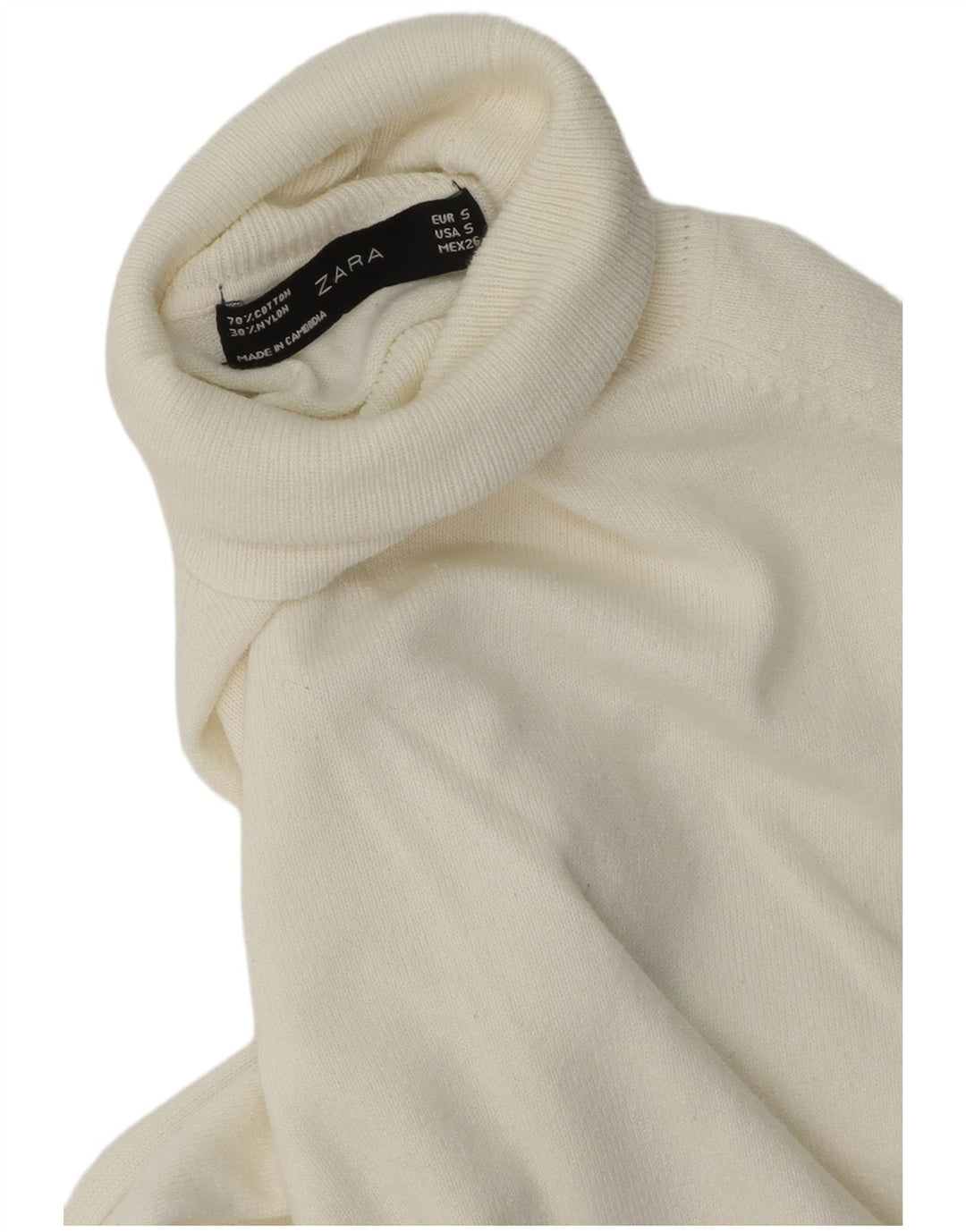 Zara Womens Roll Neck Jumper Sweater UK 10 Small White Cotton