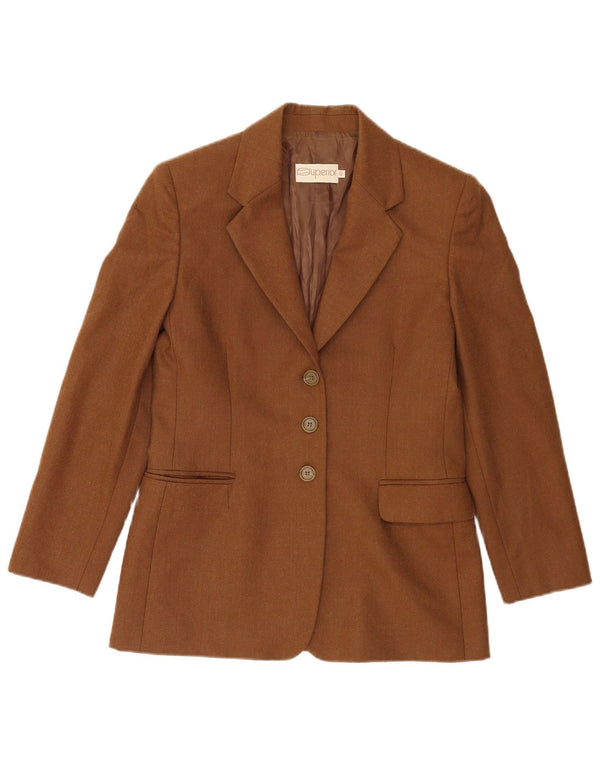 Superior Womens 3 Button Blazer Jacket IT 42 Medium Brown Viscose