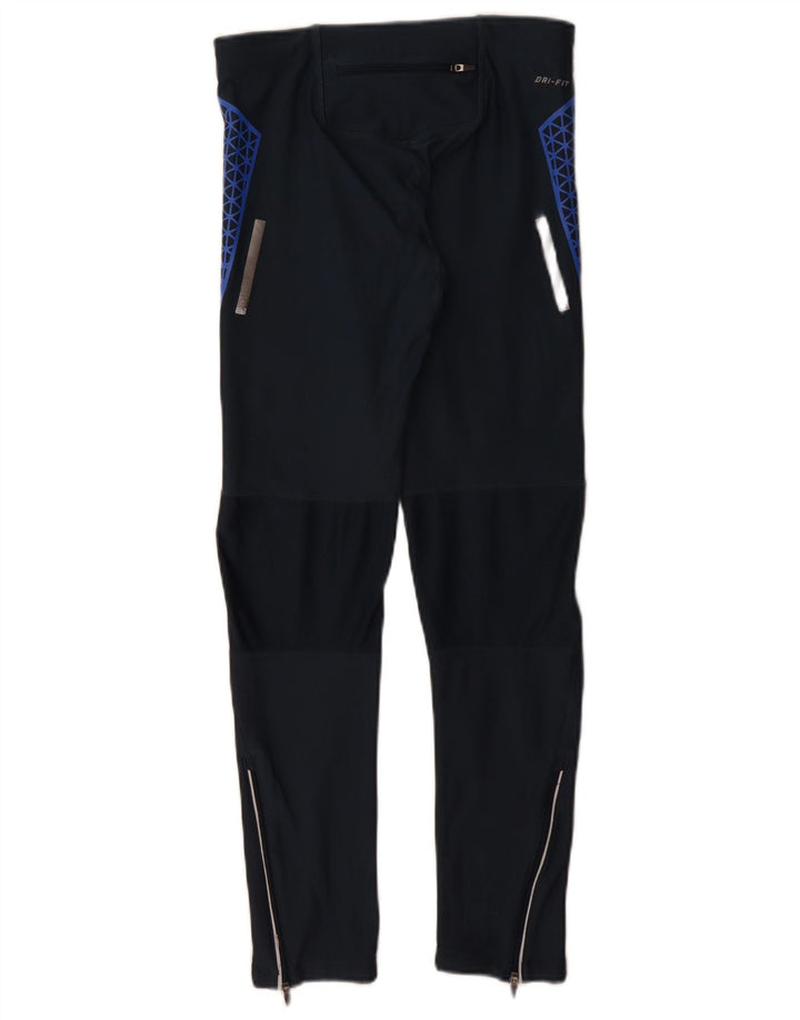 Nike Womens Dri Fit Leggings UK 8 Small Navy Blue Geometric Polyester