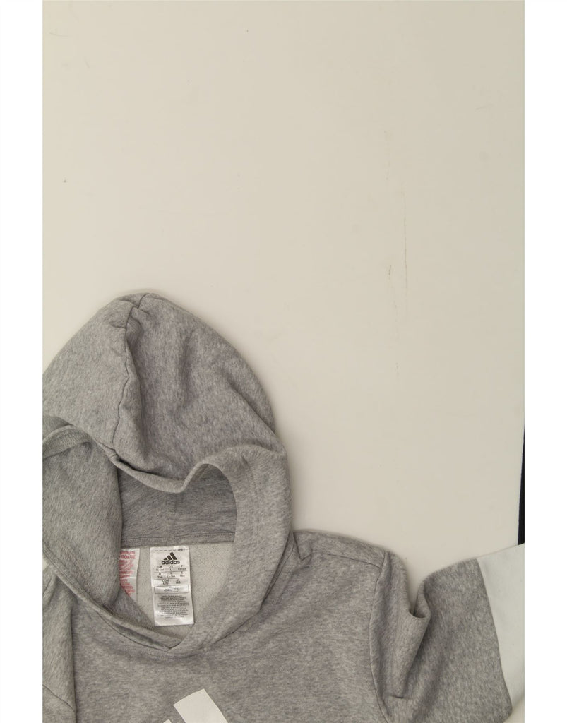 ADIDAS Boys Graphic Hoodie Jumper 13-14 Years Grey Colourblock Cotton Vintage Adidas and Second-Hand Adidas from Messina Hembry 