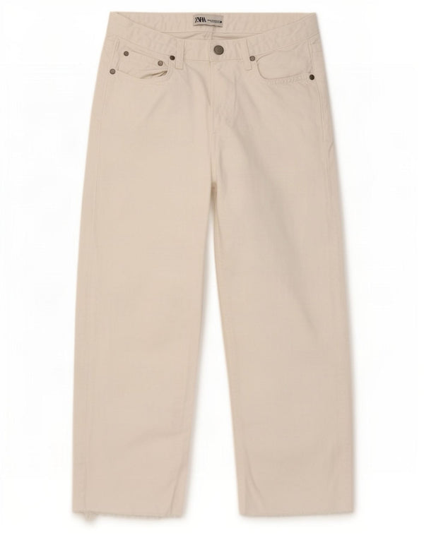 Zara Womens Wide Leg Cropped Jeans EU 34 XS W26 L24 White Cotton