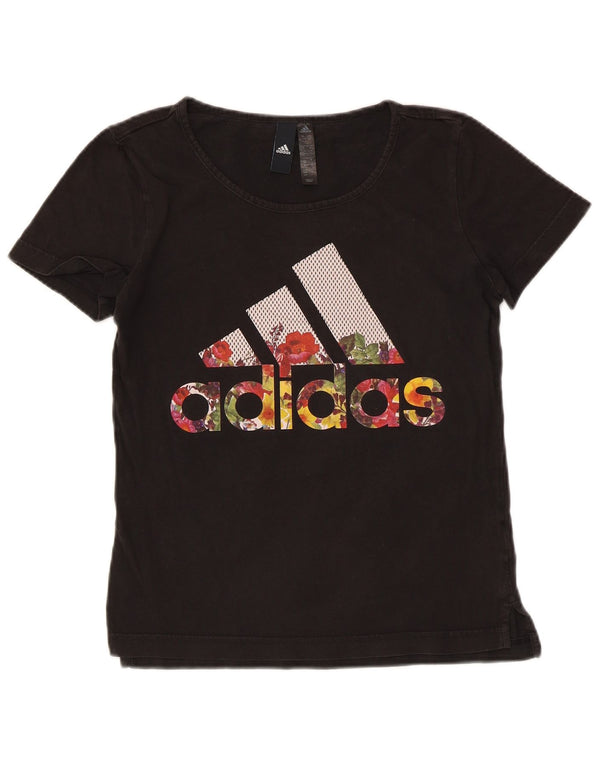 Adidas Womens Graphic T-Shirt Top UK 8/10 Small Black Cotton