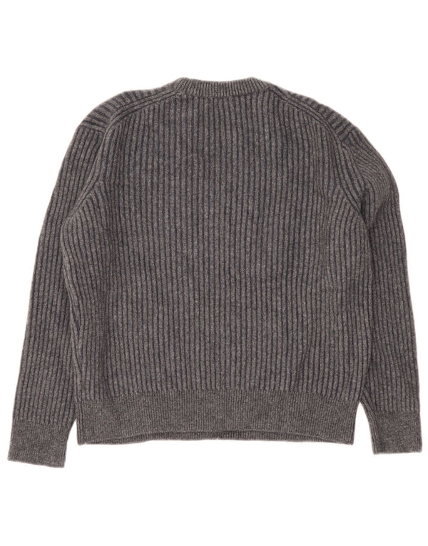 Massimo Dutti Womens Crew Neck Jumper Sweater UK 16 Large Grey Wool