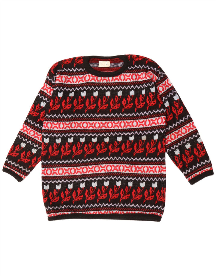 Vintage Mens Crew Neck Jumper Sweater Medium Multicoloured Floral Acrylic