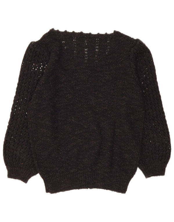 Vintage Womens 3/4 Sleeve Crew Neck Jumper Sweater UK 14 Medium Black