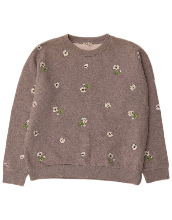 JACK WILLS Womens Oversized Sweatshirt Jumper UK 8 Small Grey Floral