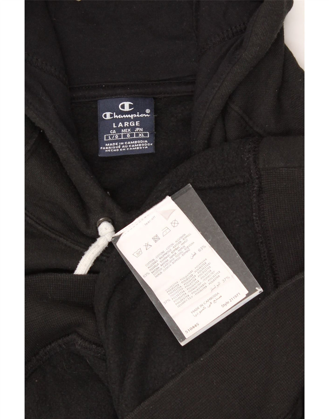CHAMPION Mens Graphic Hoodie Jumper Large Black Cotton Vintage Champion and Second-Hand Champion from Messina Hembry 