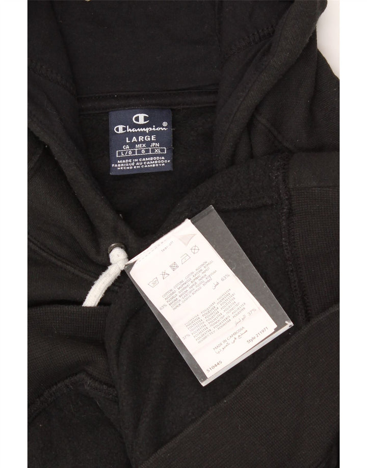 CHAMPION Mens Graphic Hoodie Jumper Large Black Cotton Vintage Champion and Second-Hand Champion from Messina Hembry 