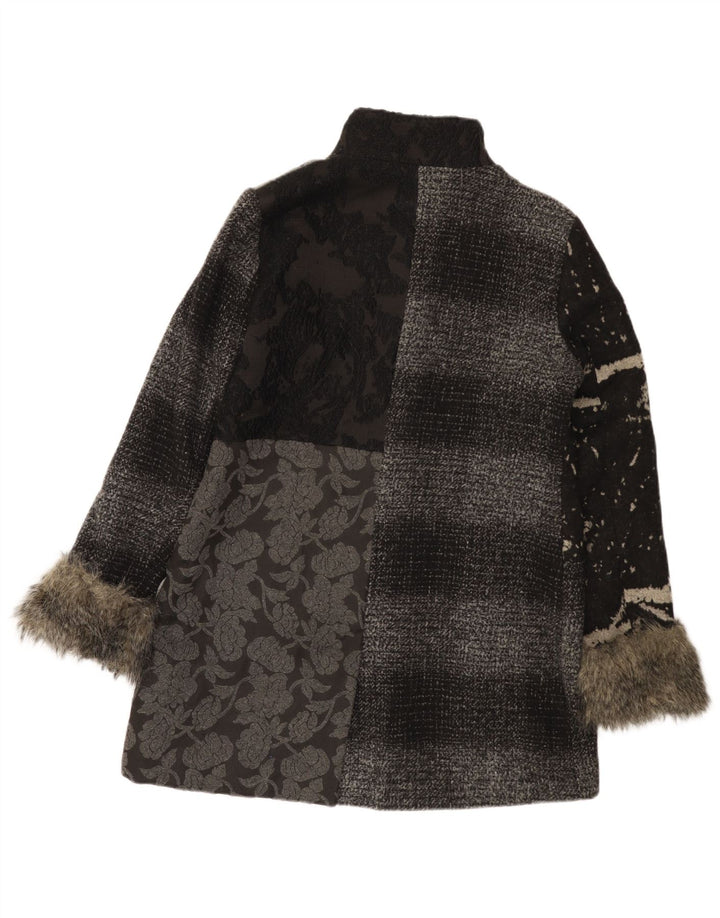 Desigual Womens Overcoat EU 44 XL Grey Patchwork Polyester