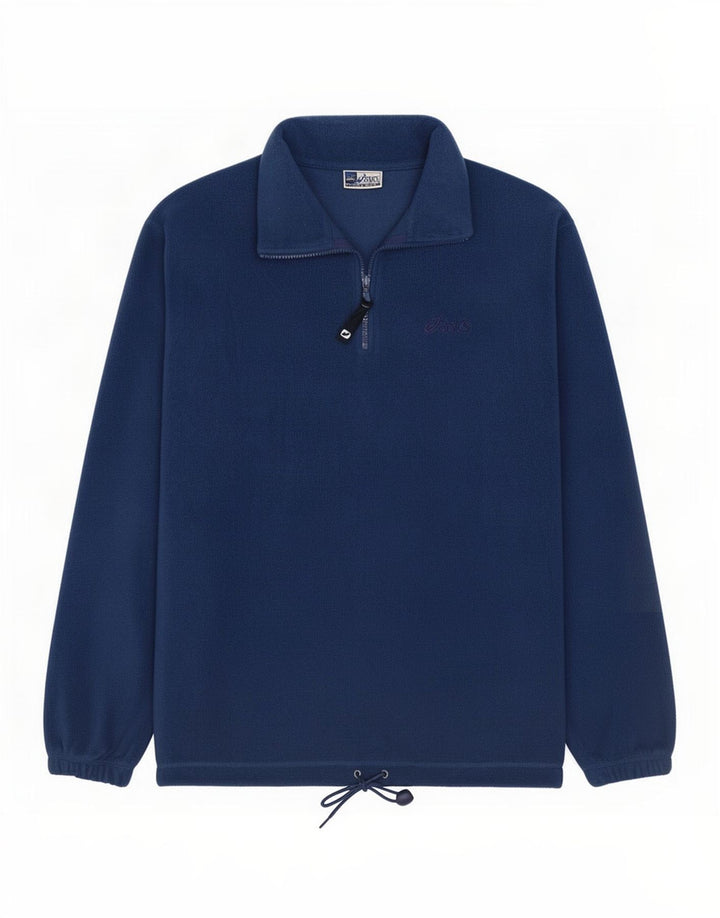 Asics Mens Zip Neck Fleece Jumper Large Navy Blue Polyester