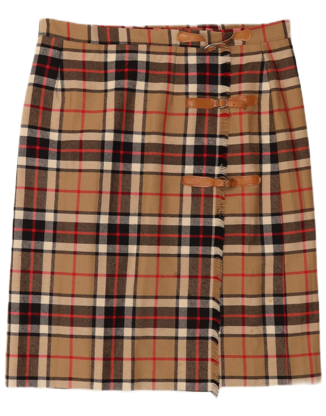 VINTAGE Womens Wrap Skirt W38 XL  Beige Check