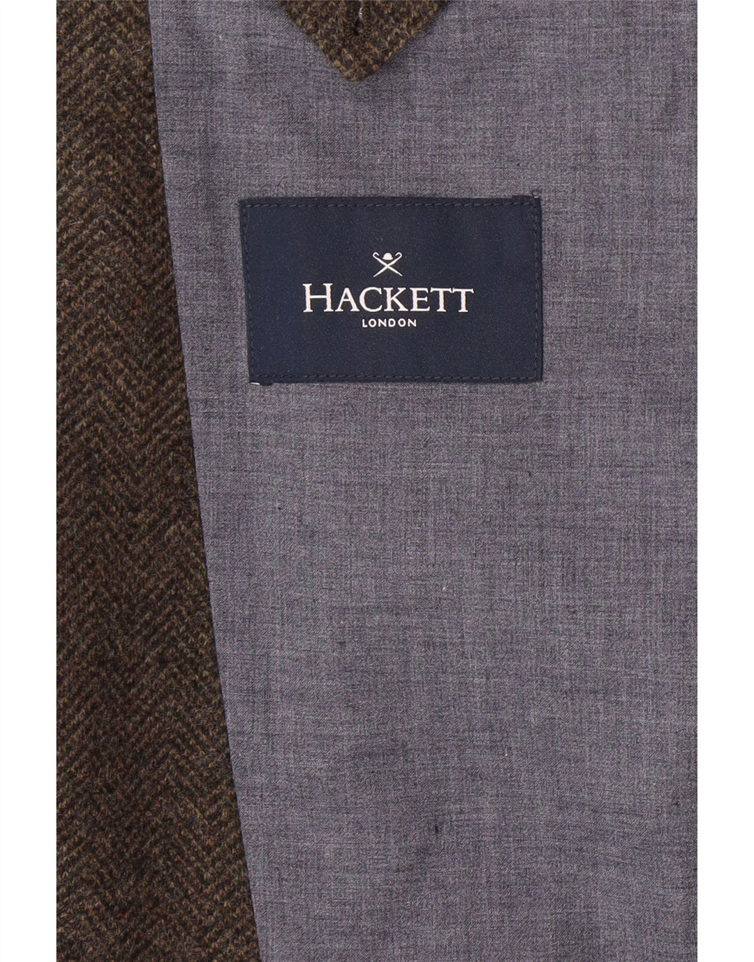 HACKETT Mens 3 Button Blazer Jacket UK 44 XL Brown Herringbone Wool