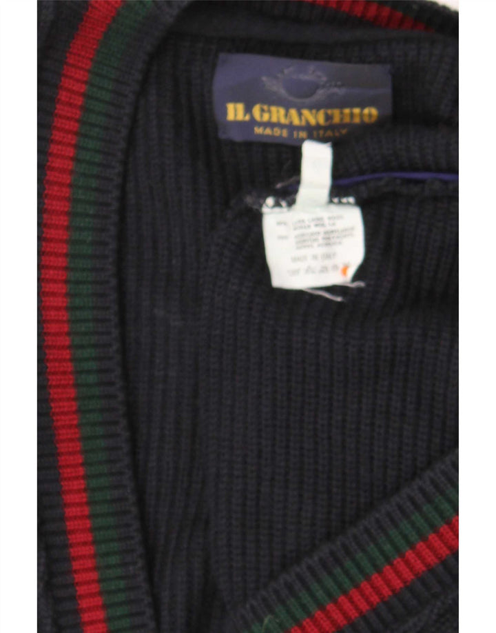Il Granchio Mens Cardigan Sweater XL Navy Blue Geometric Wool