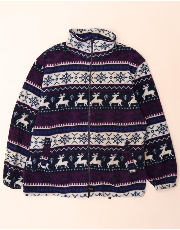 Vintage Mens Graphic Fleece Jacket UK 42 XL Purple Striped Cotton
