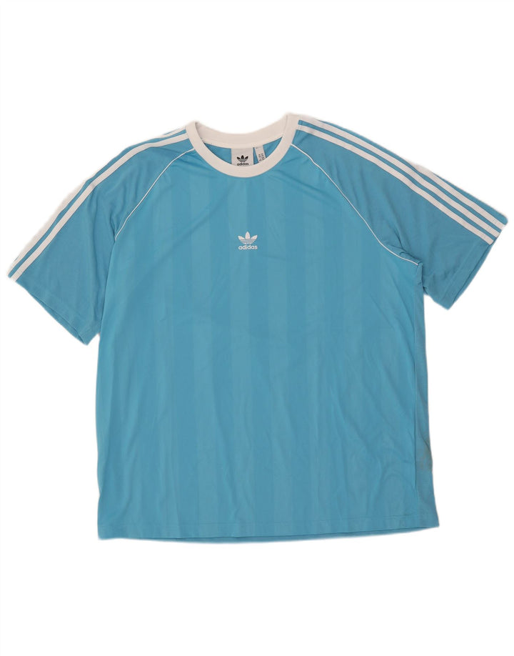 Adidas Mens T-Shirt Top 2XL Blue Striped Polyester