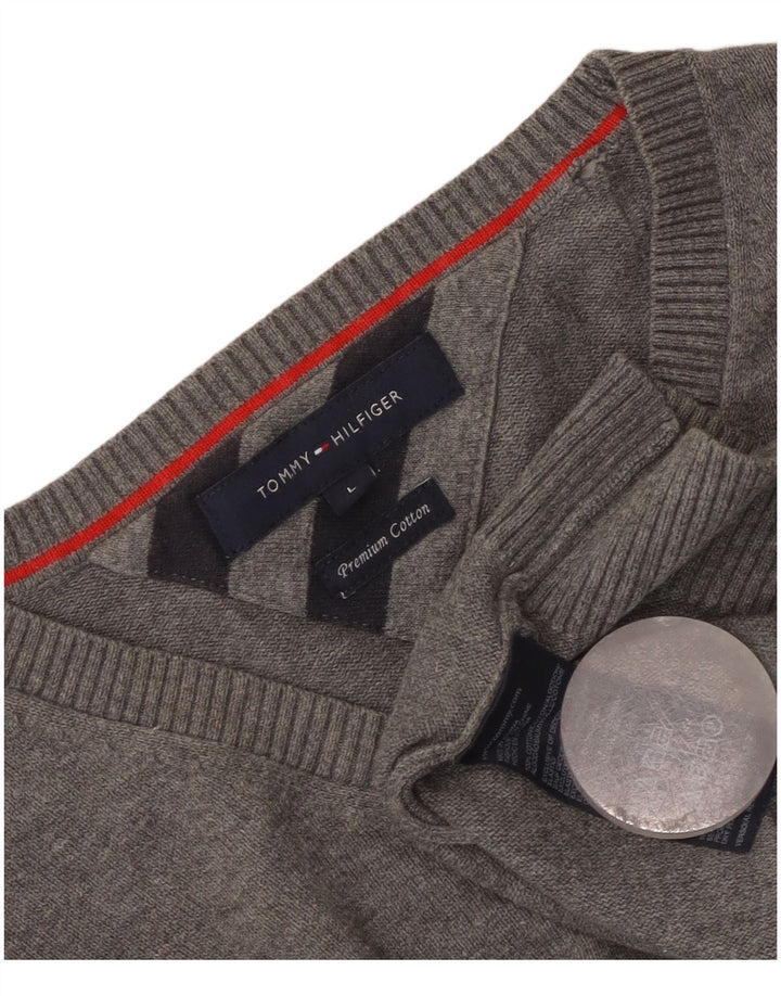 Tommy Hilfiger Mens V-Neck Jumper Sweater Large Grey Cotton