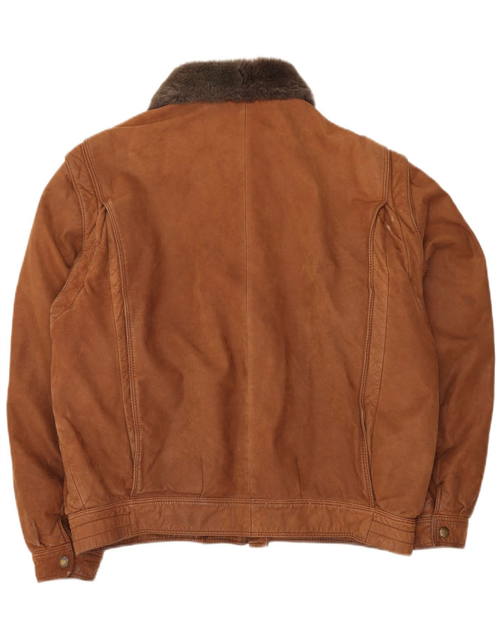 VINTAGE Mens Leather Jacket IT 52 XL Brown Colourblock