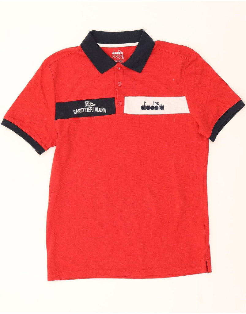 DIADORA Mens Graphic Polo Shirt Medium Red Cotton Vintage Diadora and Second-Hand Diadora from Messina Hembry 