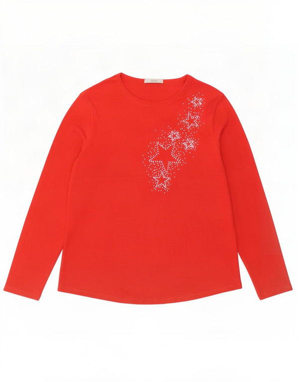 Marks & Spencer Womens Graphic Top Long Sleeve UK 16 Large Red Cotton