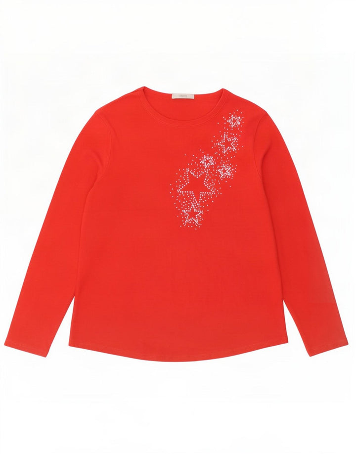 Marks & Spencer Womens Graphic Top Long Sleeve UK 16 Large Red Cotton