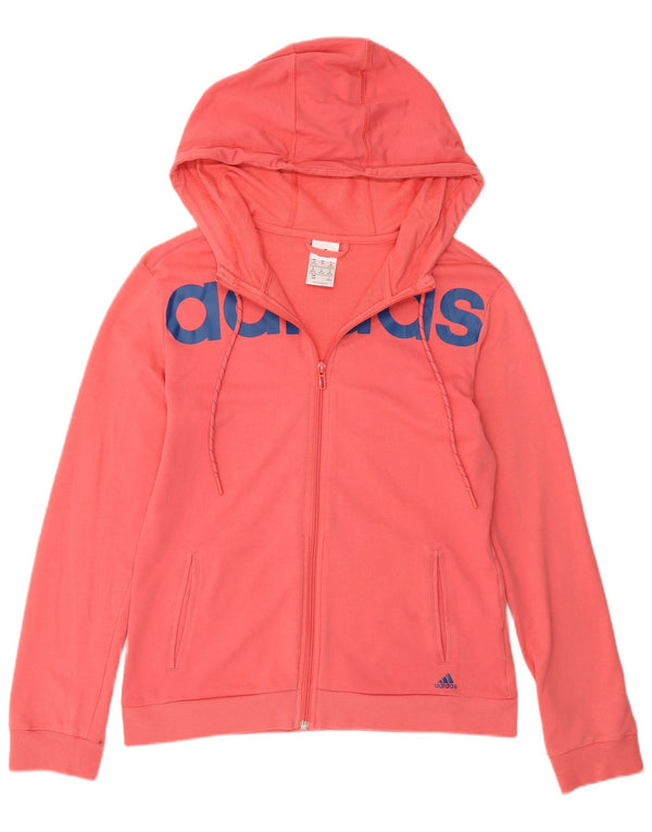 Adidas Womens Graphic Zip Hoodie Sweater UK 12/14 Medium Pink Cotton