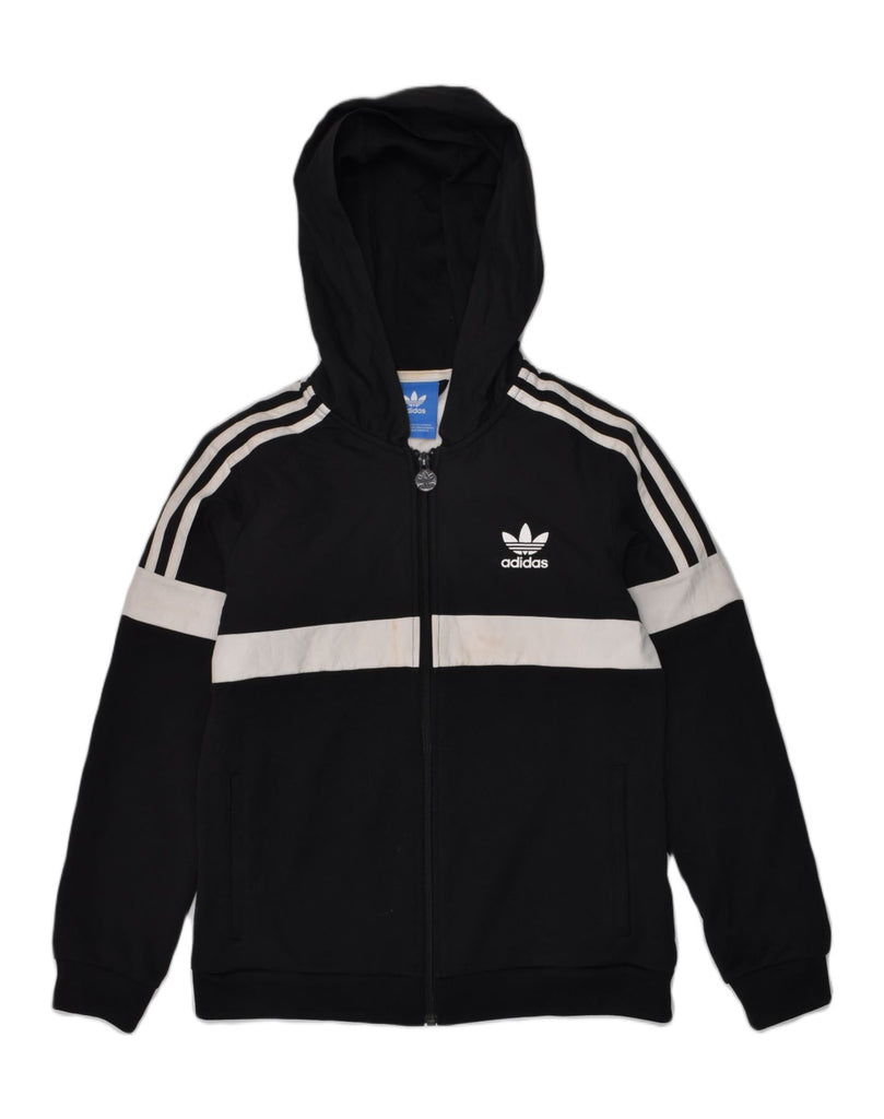 ADIDAS Boys Zip Hoodie Sweater 11-12 Years Black Striped Polyester | Vintage Adidas | Thrift | Second-Hand Adidas | Used Clothing | Messina Hembry 