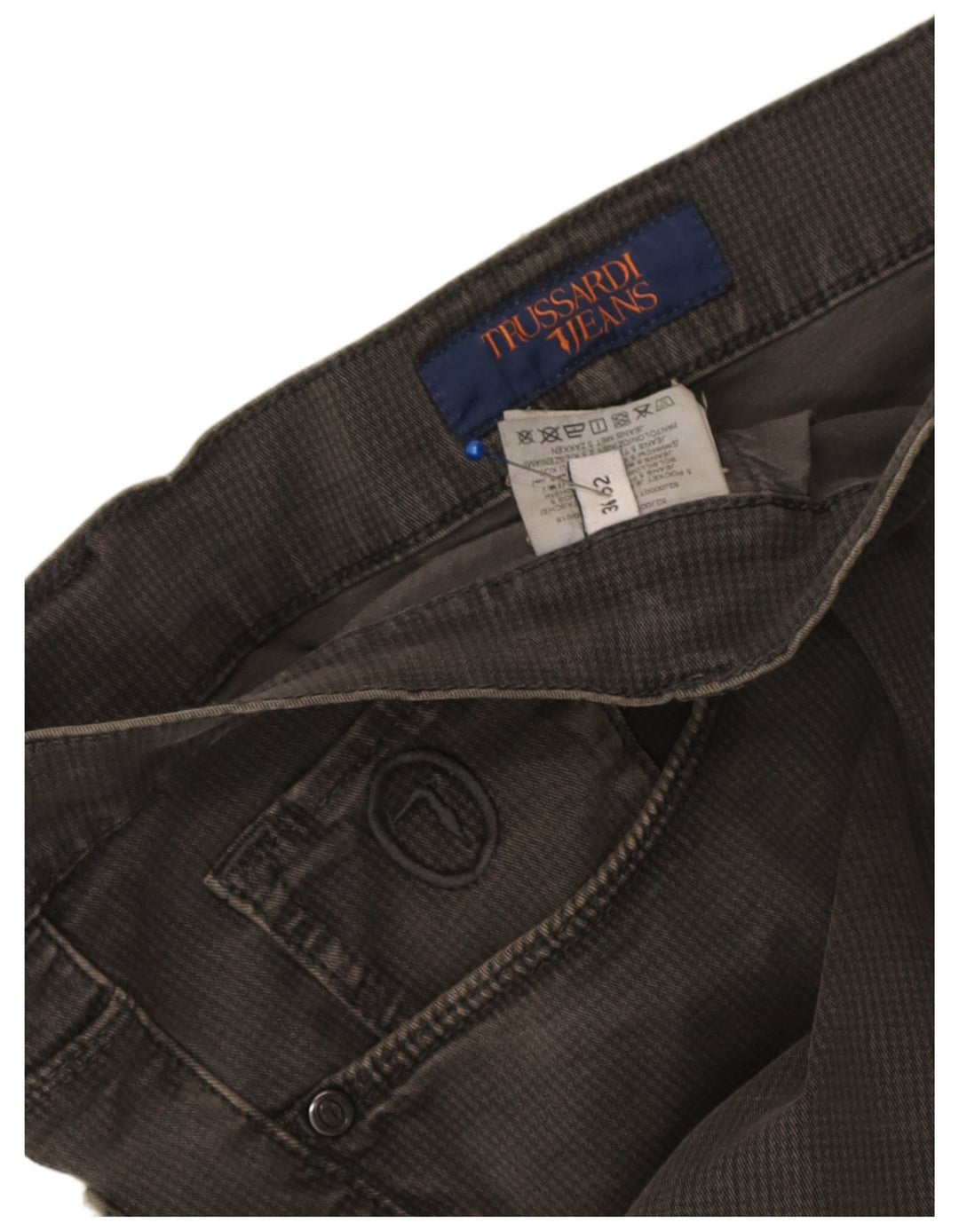 Trussardi Mens Straight Casual Trousers W36 L31 Grey Houndstooth