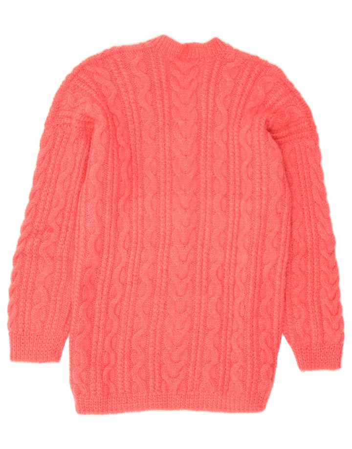 VINTAGE Womens Longline V-Neck Jumper Sweater UK 14 Medium Pink Vintage Vintage and Second-Hand Vintage from Messina Hembry 