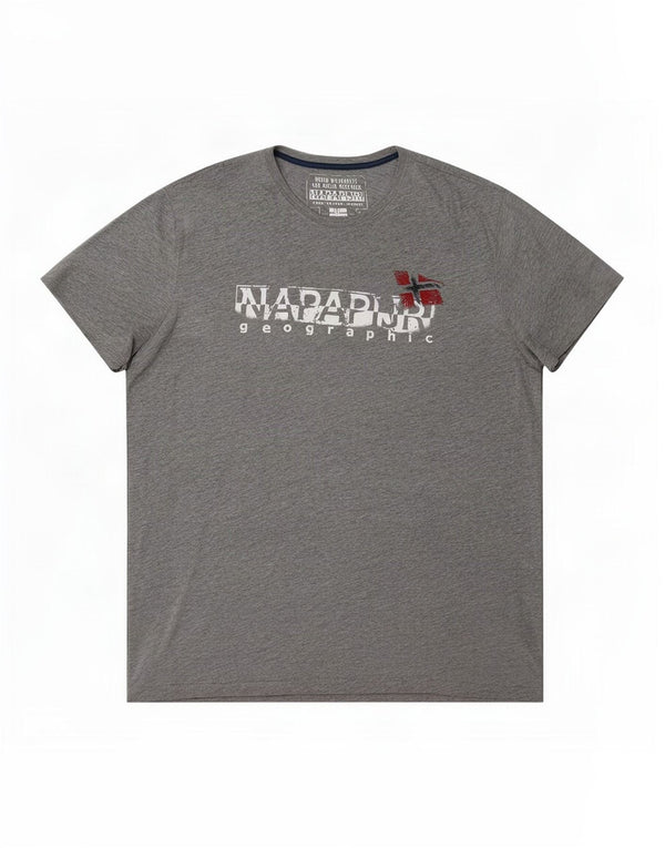 Napapijri Mens Geographic Graphic T-Shirt Top 3XL Grey Cotton