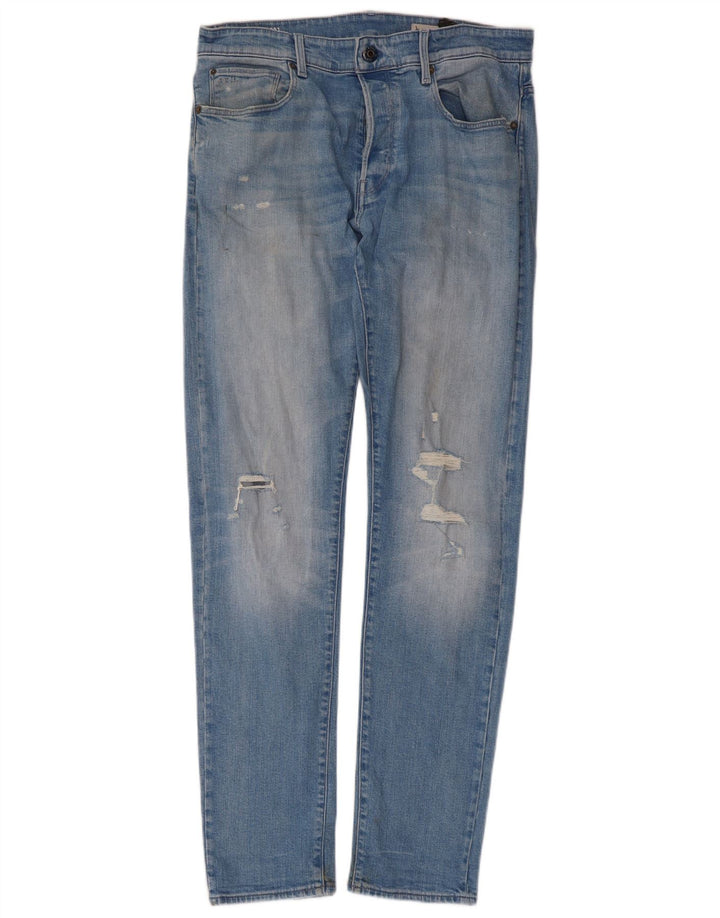 G-Star Mens 3301 Distressed Slim Jeans W34 L34 Blue Cotton