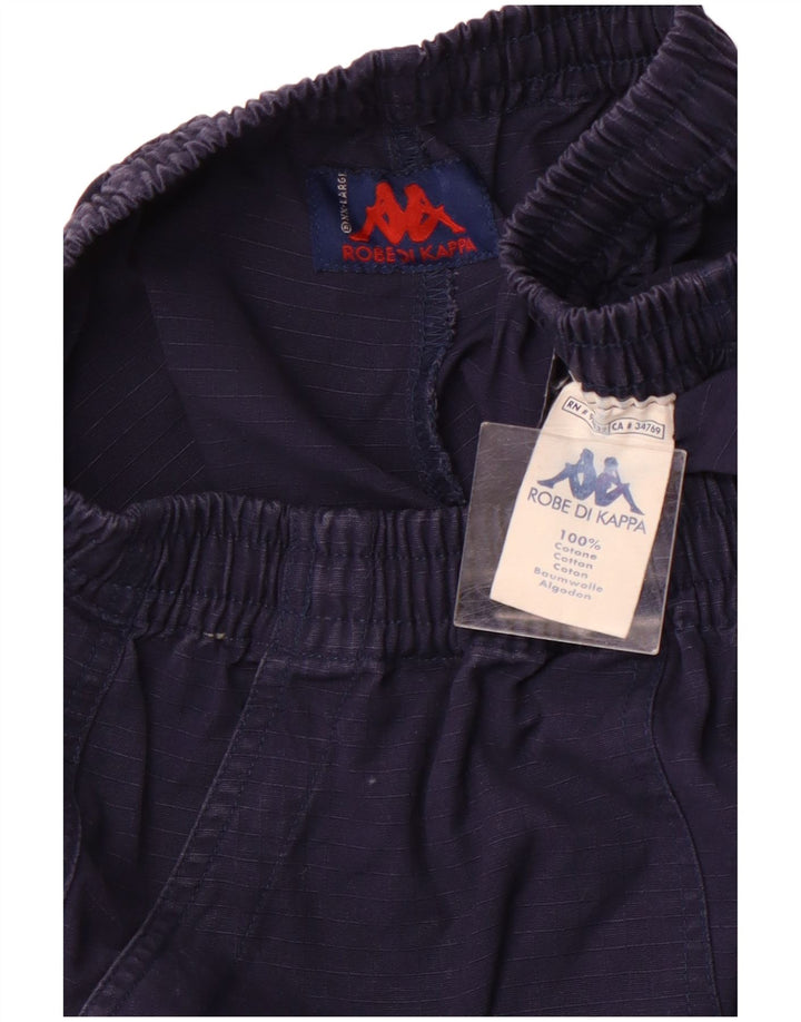 KAPPA Womens High Waist Cargo Shorts 2XL W32 Navy Blue Check Cotton Sports