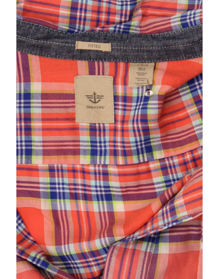 Dockers Mens Fitted Flannel Shirt Large Orange Check