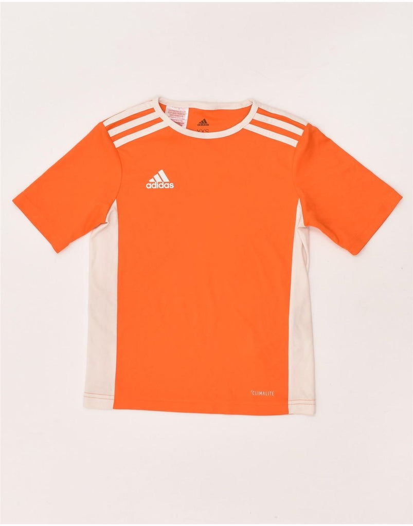 ADIDAS Boys Climalite Graphic T-Shirt Top 7-8 Years XS Orange Colourblock | Vintage Adidas | Thrift | Second-Hand Adidas | Used Clothing | Messina Hembry 