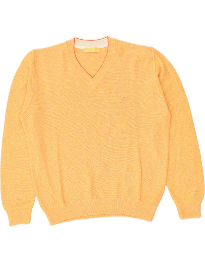 IL GRANCHIO Mens V-Neck Jumper Sweater Medium Yellow Cotton | Vintage Il Granchio | Thrift | Second-Hand Il Granchio | Used Clothing | Messina Hembry 