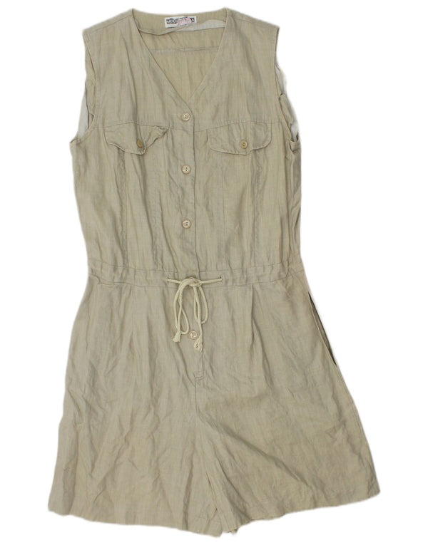 Vintage Womens Sleeveless Playsuit UK 12 Medium  Khaki Linen
