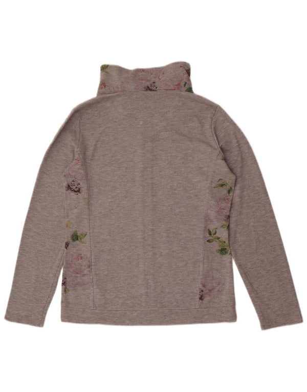 Champion Womens Tracksuit Top Jacket UK 14 Medium Grey Floral Cotton