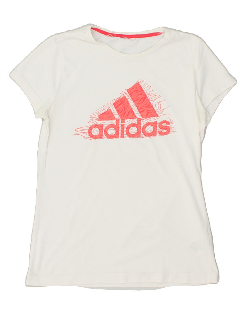 ADIDAS Womens Graphic T-Shirt Top UK 10 Small White Cotton | Vintage Adidas | Thrift | Second-Hand Adidas | Used Clothing | Messina Hembry 