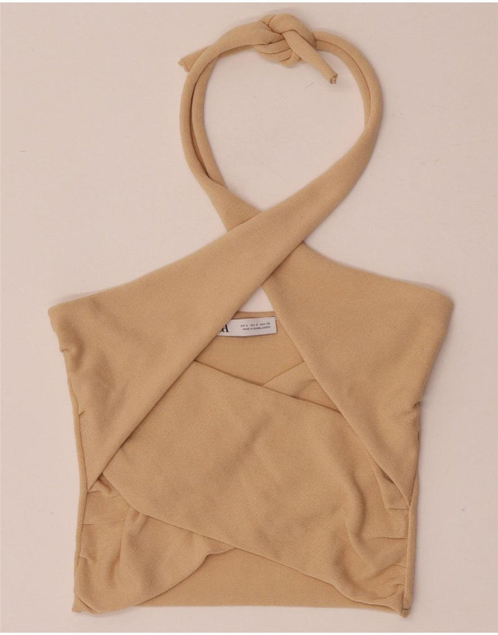 Zara Womens Crop Halter Top UK 8 Small Beige Viscose