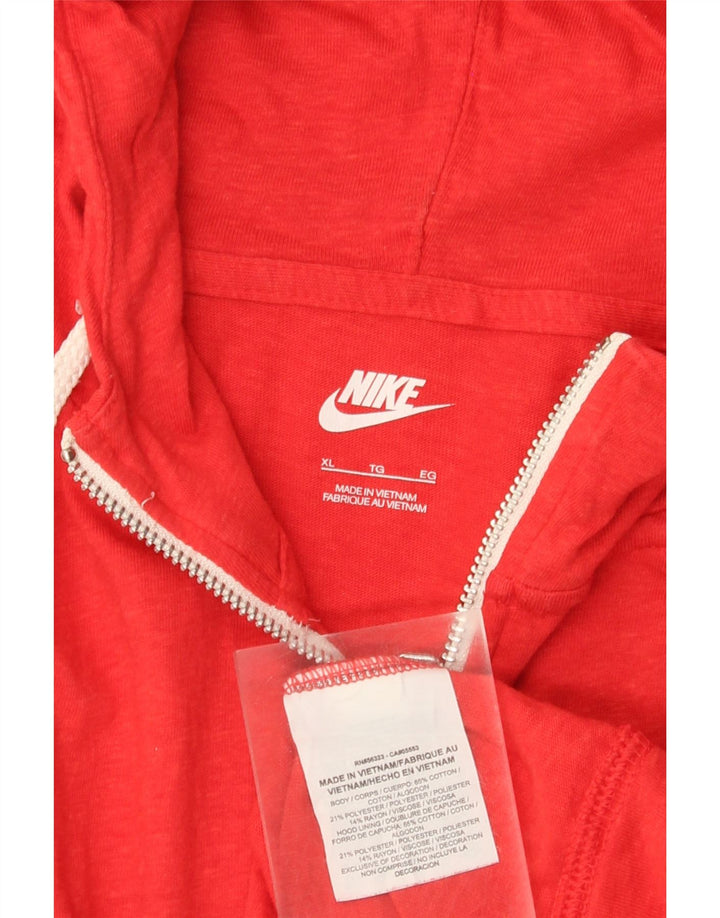 NIKE Womens Zip Hoodie Sweater UK 18 XL Red Cotton