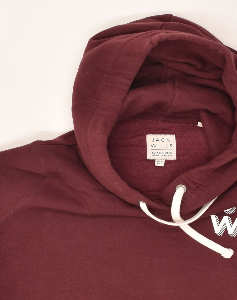 JACK WILLS Womens Graphic Hoodie Jumper UK 10 Small Maroon Cotton | Vintage Jack Wills | Thrift | Second-Hand Jack Wills | Used Clothing | Messina Hembry 