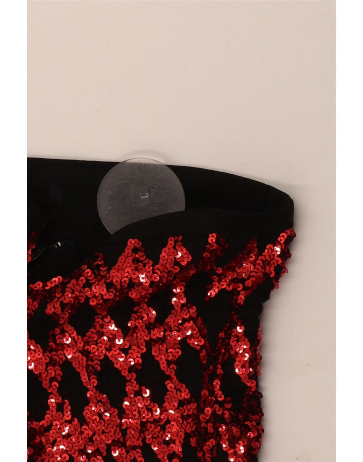 Vintage Womens Sequin Strapless Top UK 14 Large Red Geometric